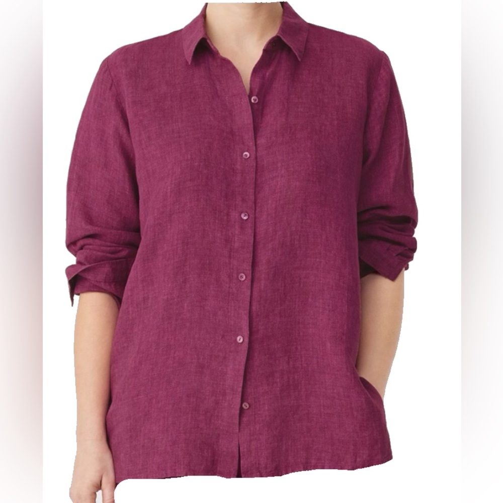 Eileen Fisher Delave Linen Handkerchief Shirt in Raspberry